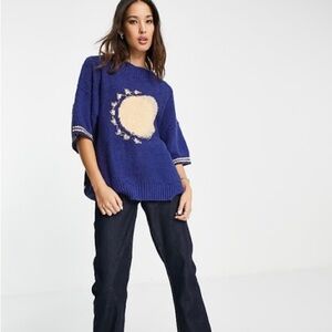 Free People Opal Moon Short Sleeve Jumper Blue Sz XS